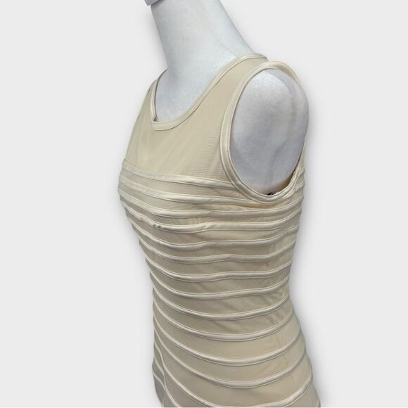 Halston Heritage Mesh Ribbon Sleeveless Peplum Top in Cream Women’s Size 4 - Picture 2 of 8